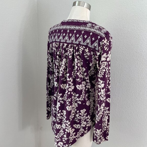 Lucky Brand Womens Medium Floral Embroidered Tunic Top Long Sleeve V Neck Boho - Picture 3 of 11